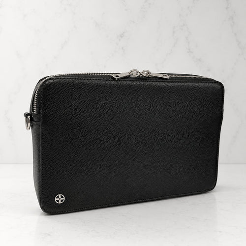 ALVOIRO Dual Zip Pochette aus vollnarbigem Kalbsleder, frontal